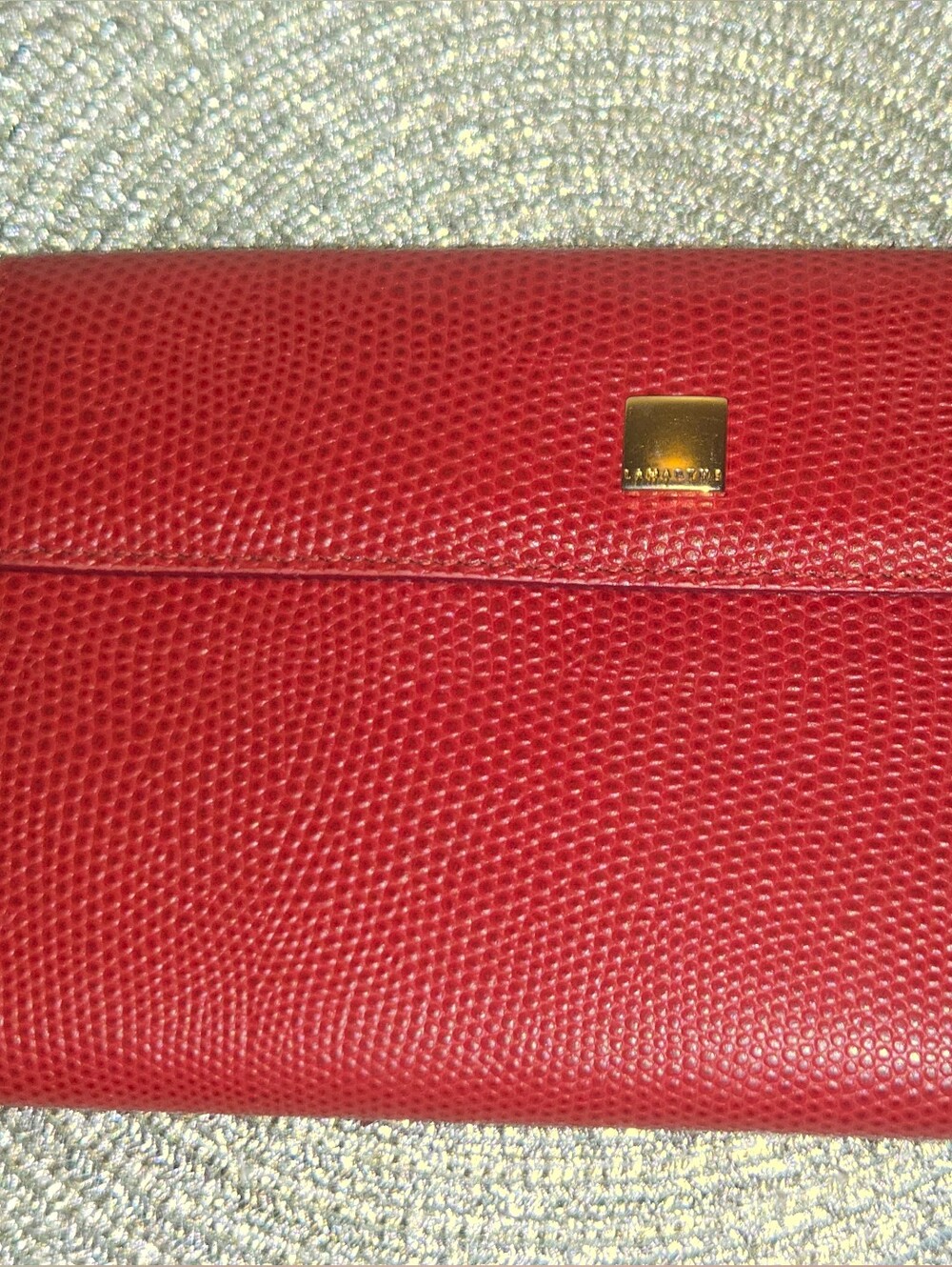 Vintage Lamarthe Paris Red Lizard Embossed Leather Continental Flap Wallet